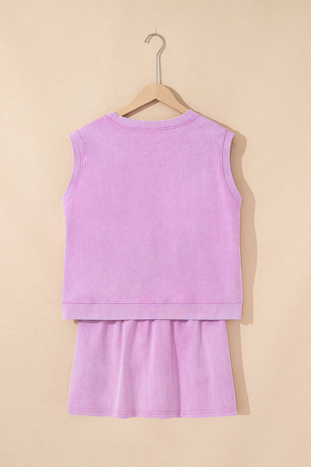 2 Piece Mineral Wash Cotton Tank Top Lined Split Skirt Set - Pink