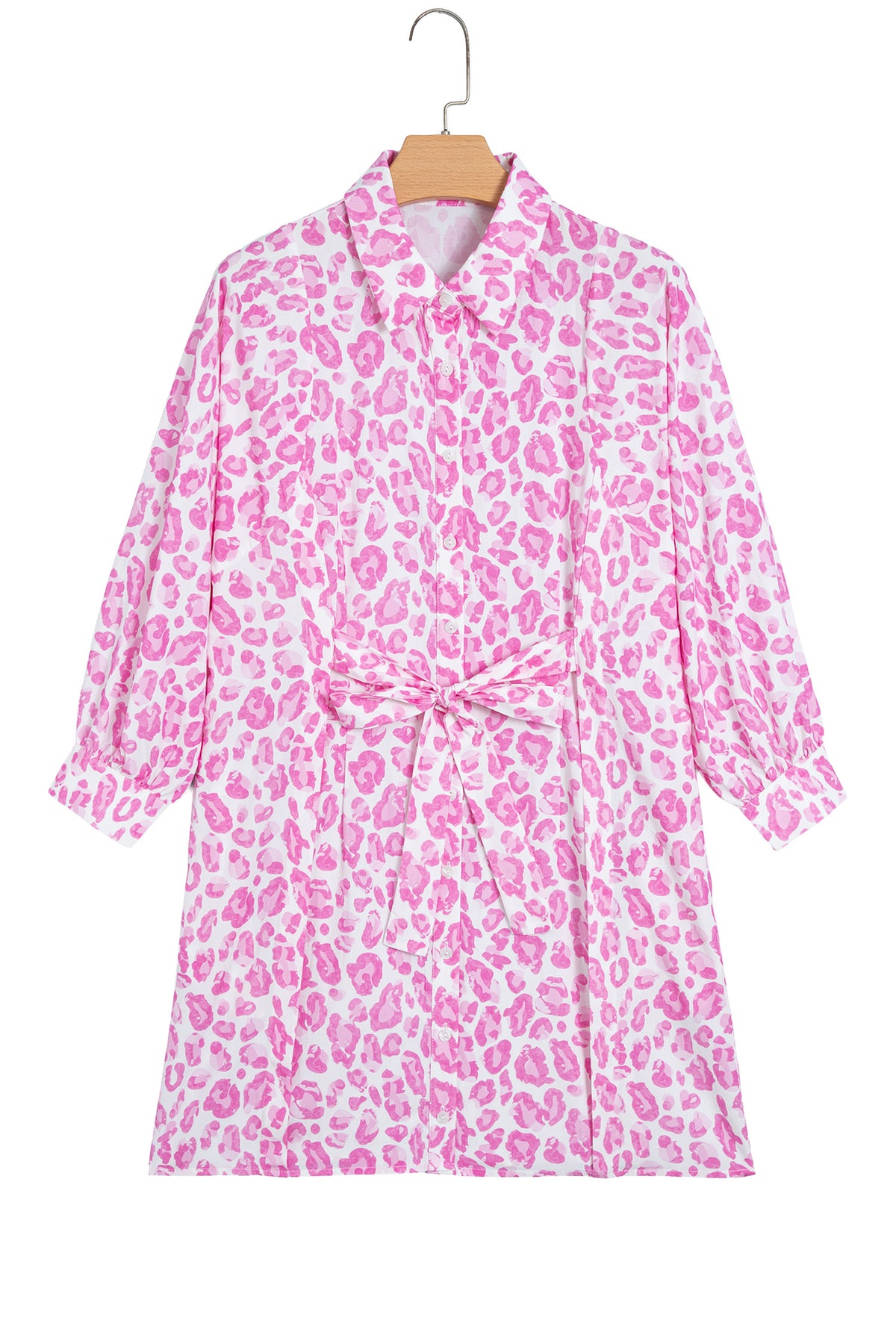 Pretty in Pink Leopard Tie-Waist Shirt Dress