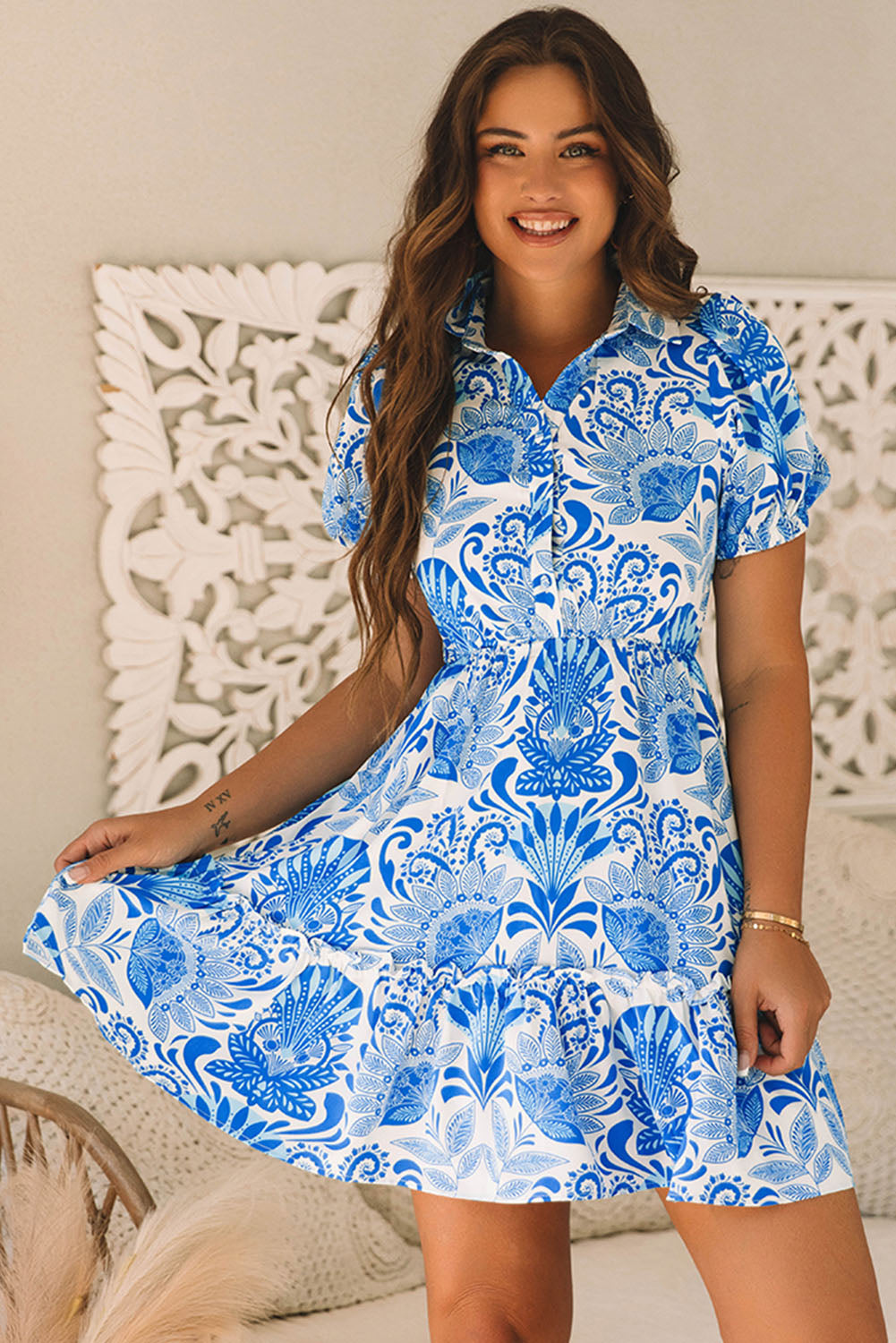 Blue Skies Retro Floral Summer Mini Dress