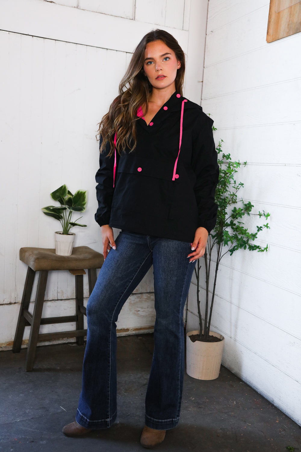 Glow Up Pink and Black Hooded Jacket