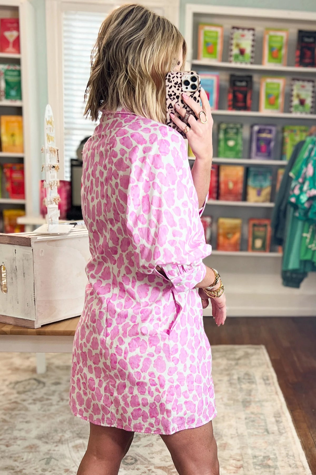 Pretty in Pink Leopard Tie-Waist Shirt Dress