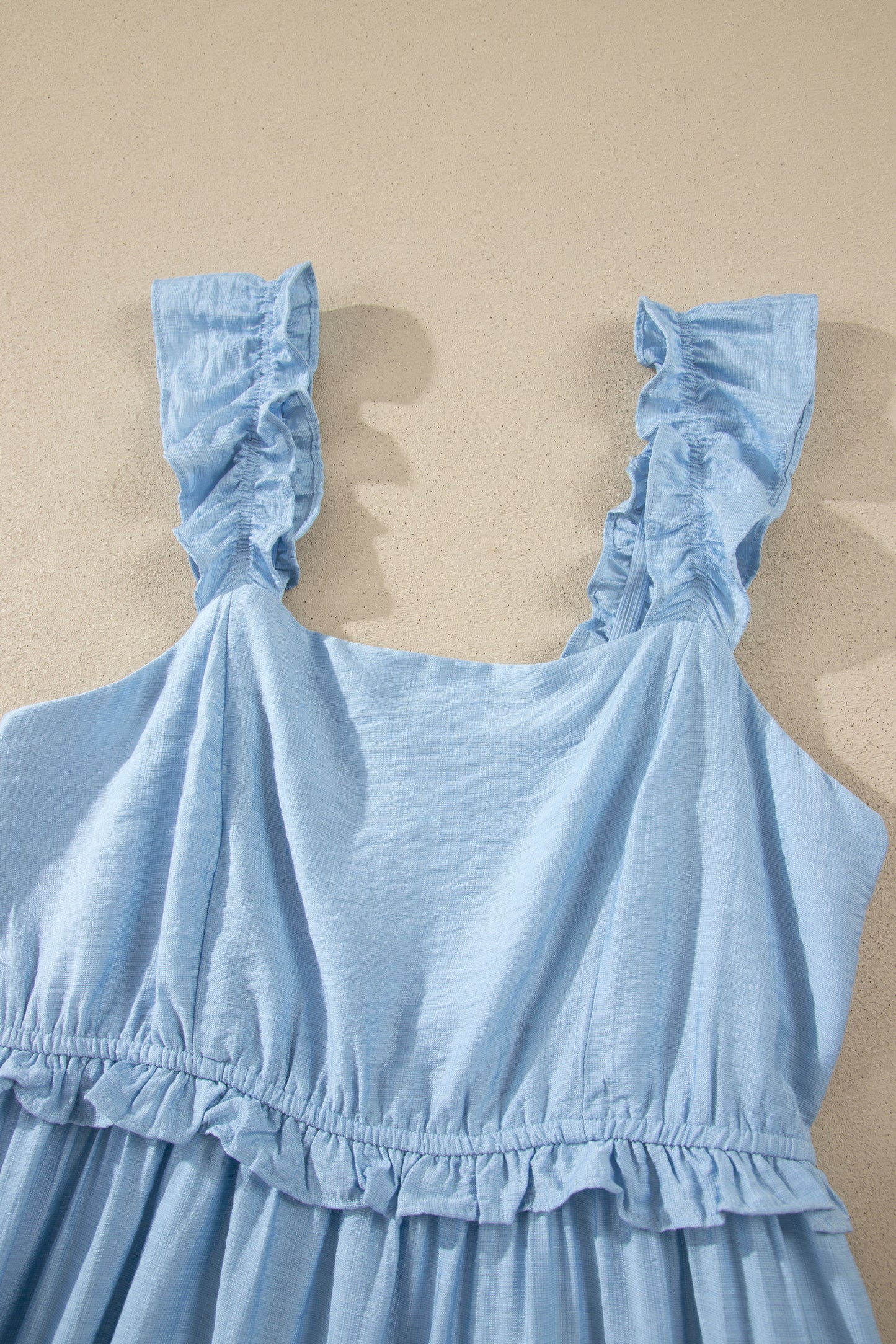 Bonbon Solid Color Ruffle Trim High Waist Sleeveless Maxi Dress