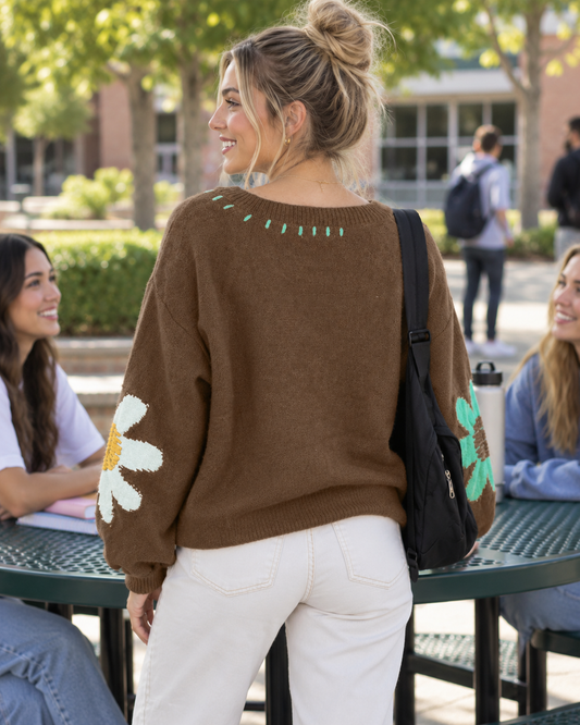 Autumn Bloom Vintage Flower Sweater