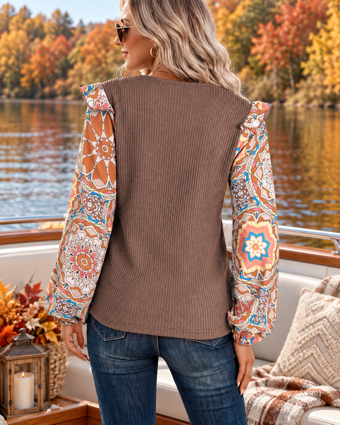Autumn Mosaic Statement Sleeve Top