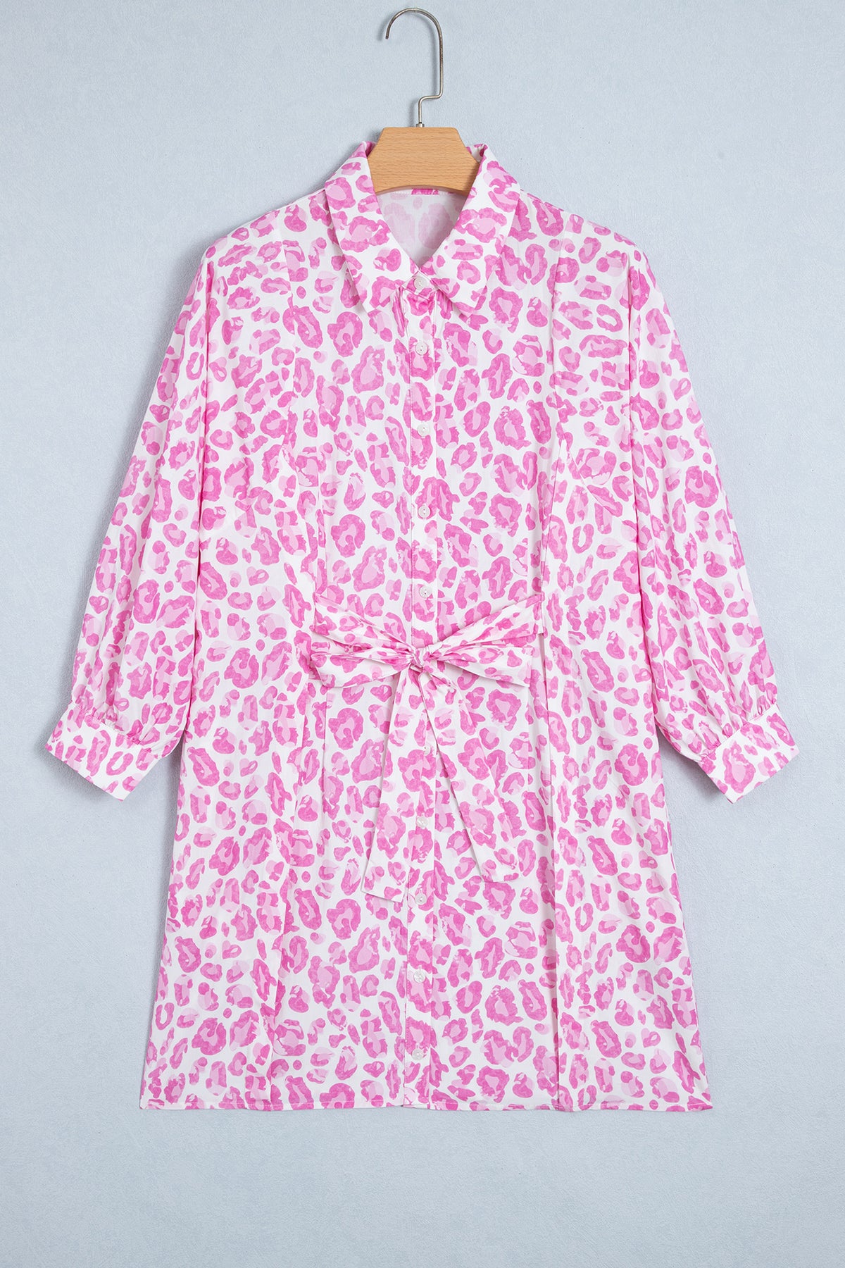 Pretty in Pink Leopard Tie-Waist Shirt Dress