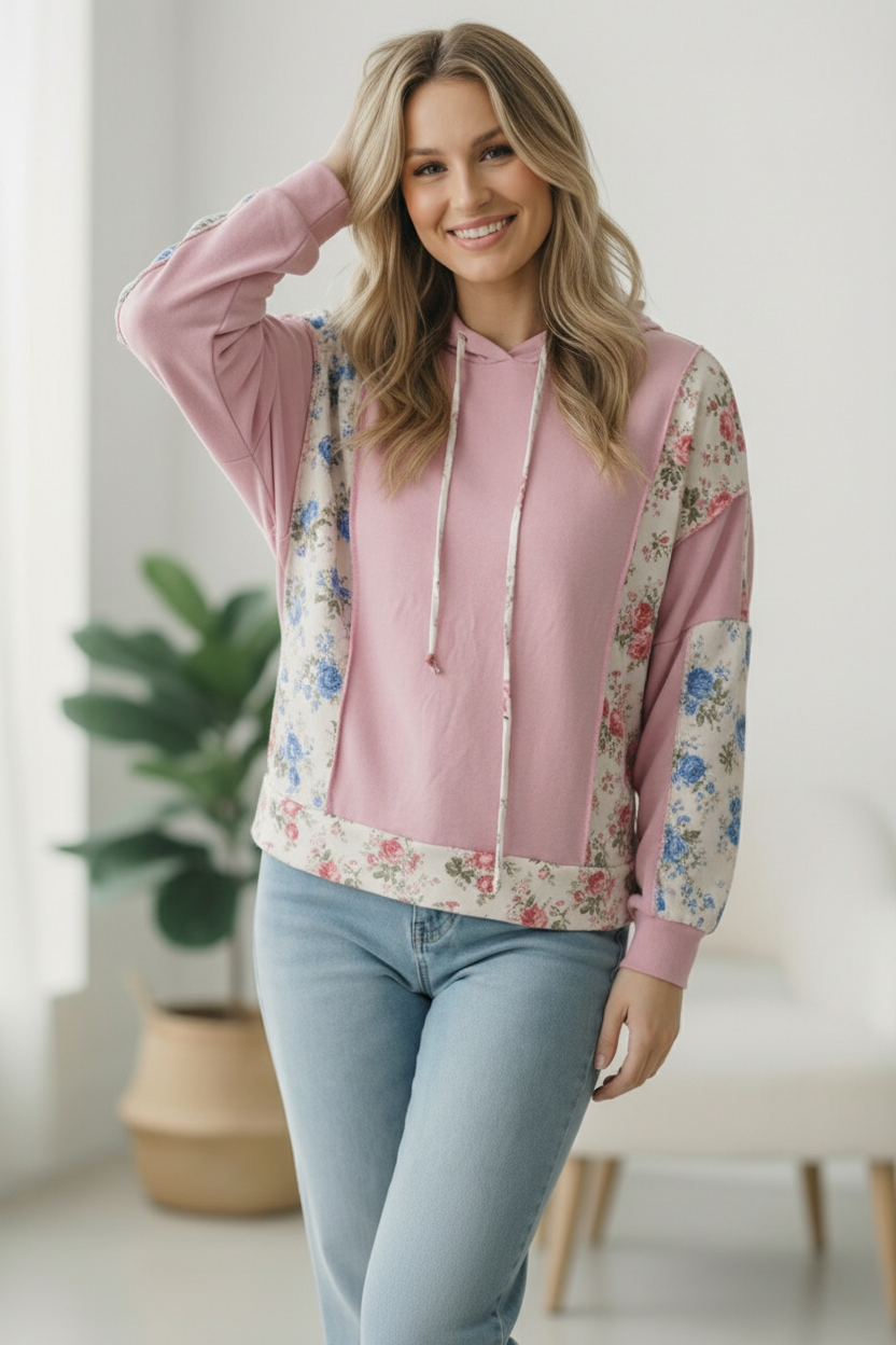 Sweet Spring Blossoms Color Block Hoodie