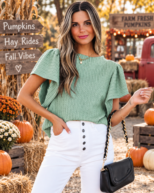 Coastal Sage Flutter Sleeve Top