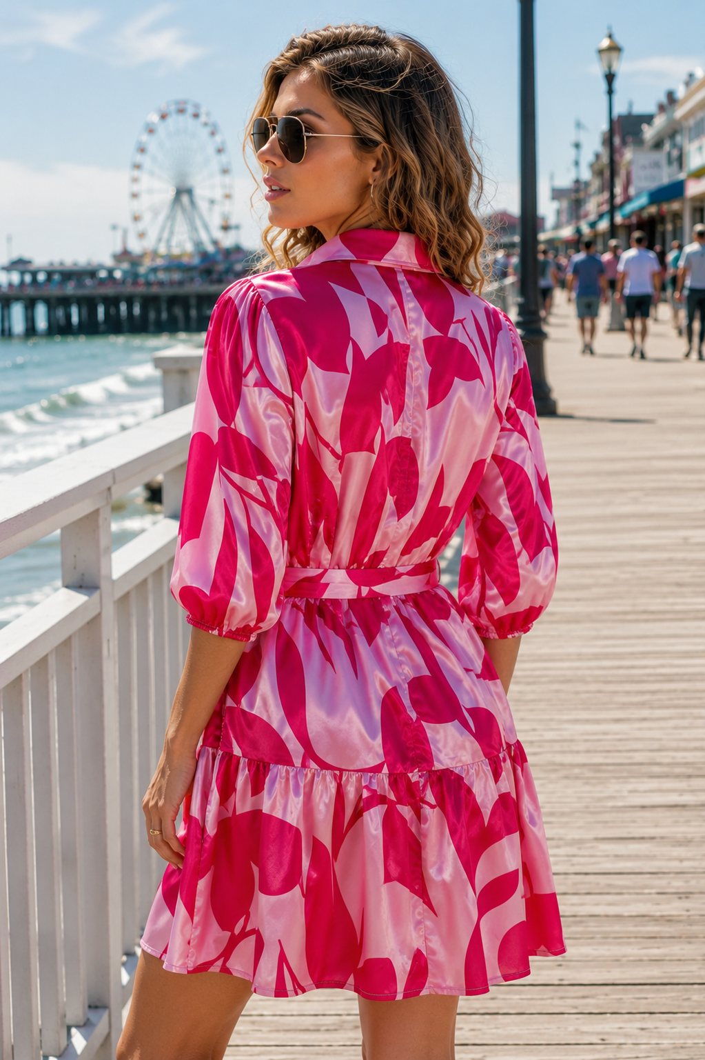 Sunset Stroll Satin Shirt Dress
